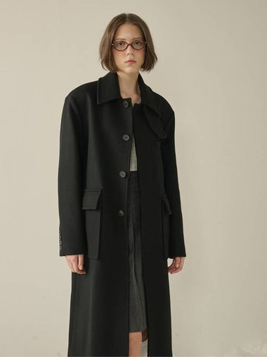 Oversized Out Pocket Felt Mac Coat Black W - KINETO - BALAAN 1