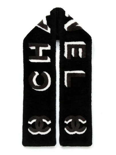 CC Lettering Shearling Cashmere Muffler Black - CHANEL - BALAAN 2