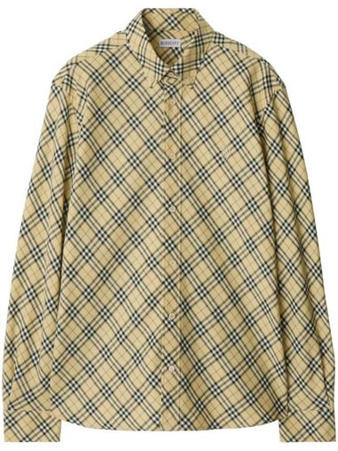 B Shield Embroidered Check Cotton Long Sleeve Shirt Grain - BURBERRY - BALAAN 1