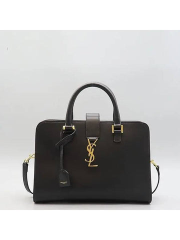 672667 Black leather cabas gold logo tote bag shoulder strap 2WAY - SAINT LAURENT - BALAAN 1