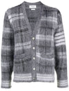 Funmix Tartan Mohair 4 Bar V-neck Cardigan Grey - THOM BROWNE - BALAAN 3