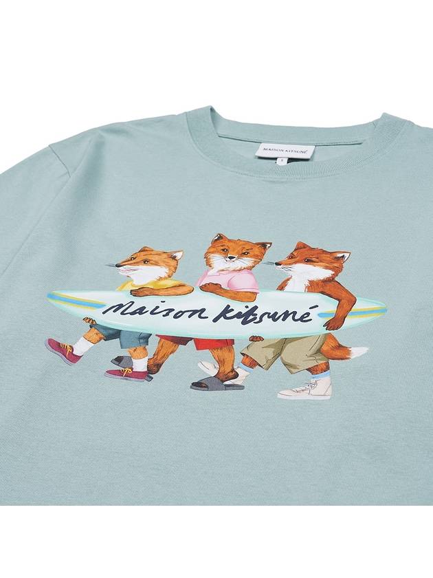 Surfing Foxes Logo Print Short Sleeve T-Shirt Sky Blue - MAISON KITSUNE - BALAAN 4