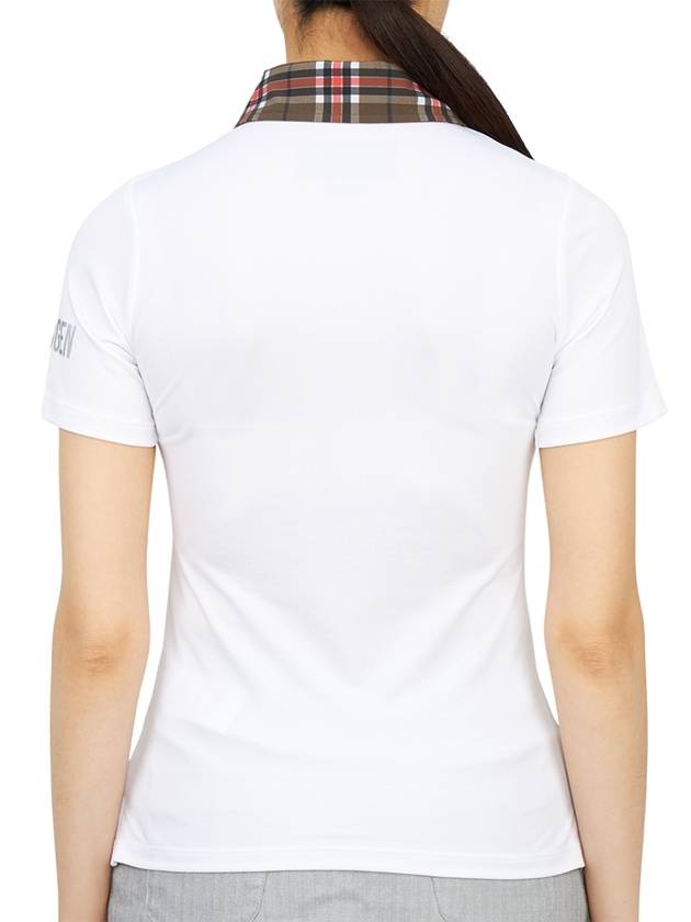 Women's Golf Logo Tech Tartan Neck Short Sleeve PK Shirt White - HYDROGEN - BALAAN 5
