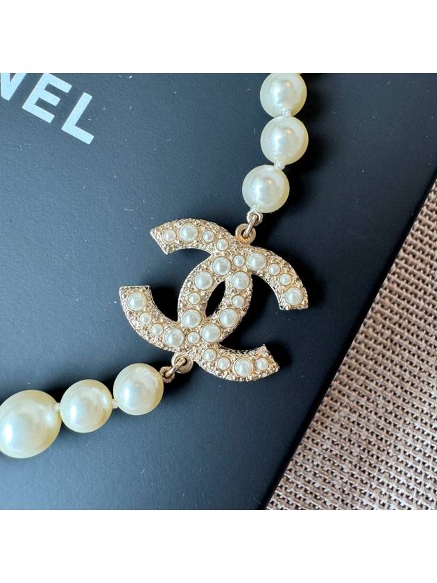 Necklace Metal Glass Pearls Resin & Gold Pearly White Crystal - CHANEL - BALAAN 5