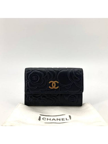 Lambskin camellia flap card wallet - CHANEL - BALAAN 1