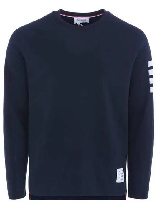 4-Bar Striped Cotton Long Sleeve T-Shirt Navy - THOM BROWNE - BALAAN 2