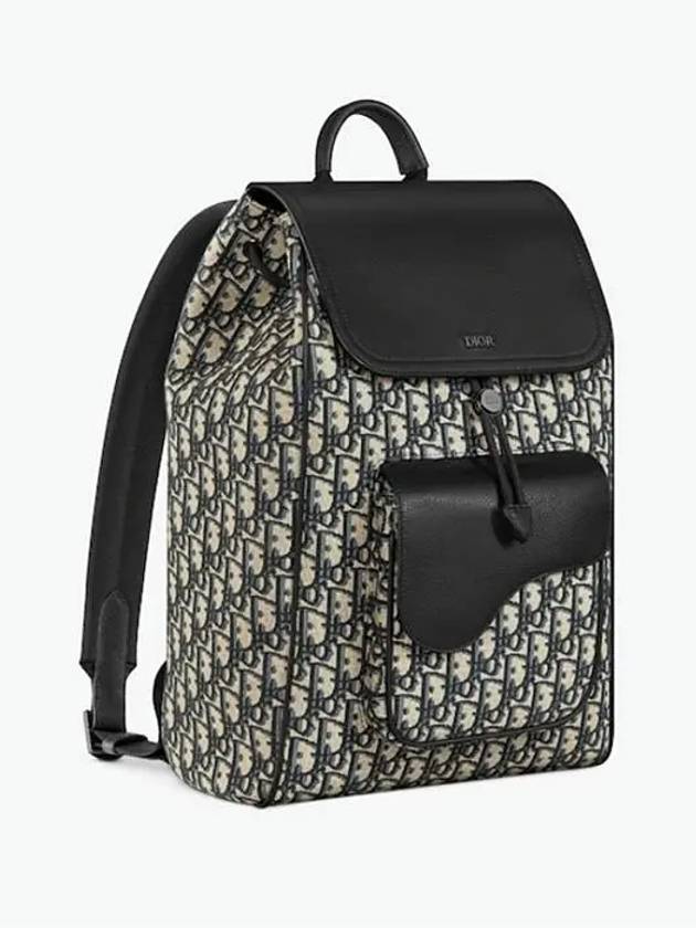 Saddle Oblique Jacquard Calfskin Backpack Beige Black - DIOR - BALAAN 3