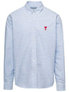 Small Heart Logo Gingham Button Long Sleeves Shirt Sky Blue - AMI - BALAAN 2