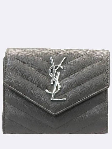 403943 Gray color Grande Poudre embossed monogram YSL silver metal compact 3 fold bifold wallet - SAINT LAURENT - BALAAN 1