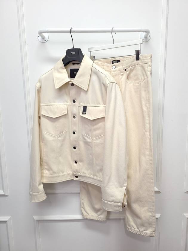 White Cream Logo Patch Denim Pants Trousers 32 34 - FENDI - BALAAN 5