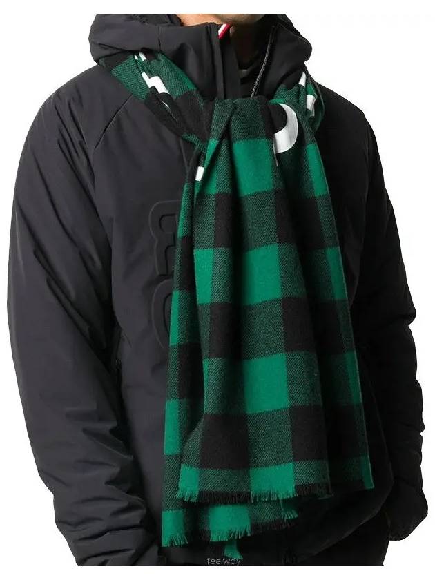 Logo Check Wool Muffler Green - MONCLER - BALAAN.