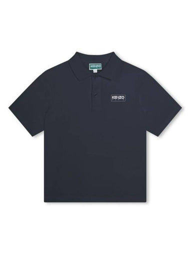 Kids Logo Print Pique Polo Short Sleeve T-Shirt Navy - KENZO - BALAAN 1