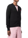 Heart Logo Merino Wool Cardigan Black - AMI - BALAAN 3