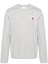 Chain Stitch Heart Logo Long Sleeve T-Shirt Grey - AMI - BALAAN 1