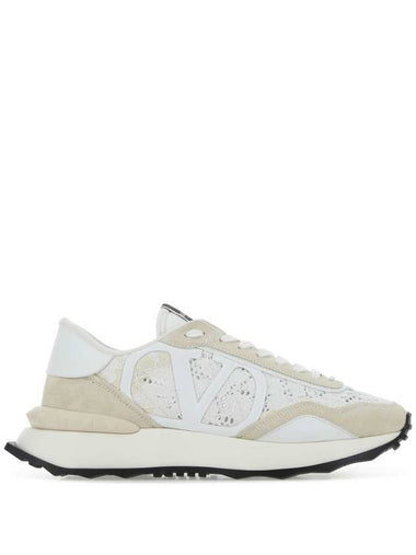 V Logo Signature Lace Runner Low Top Sneakers Beige White - VALENTINO - BALAAN 1