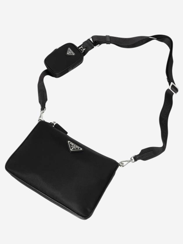 Triangle Logo Re-Nylon Saffiano Leather Shoulder Bag Black - PRADA - BALAAN 4