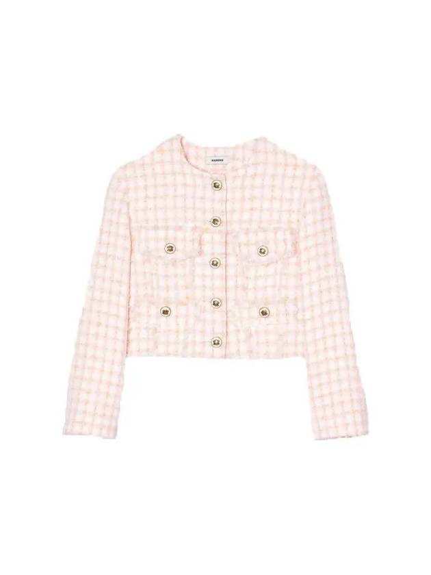 Button Up Tweed Crop Jacket Pink - SANDRO - BALAAN 3