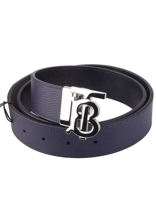 Reversible Monogram Leather Belt Navy - BURBERRY - BALAAN 2