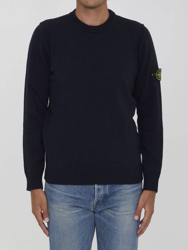 Logo Patch Lambswool Crewneck Knit Top Navy - STONE ISLAND - BALAAN 2