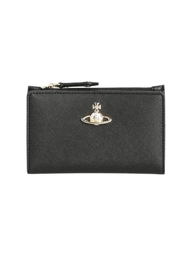 Saffiano ORB Logo Zipper Card Wallet Black - VIVIENNE WESTWOOD - BALAAN 1