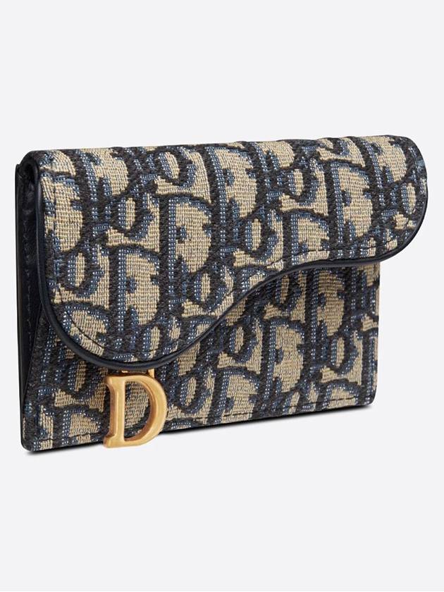 Oblique Jacquard Saddle Flap Compact Zipper Card Wallet Beige - DIOR - BALAAN 3