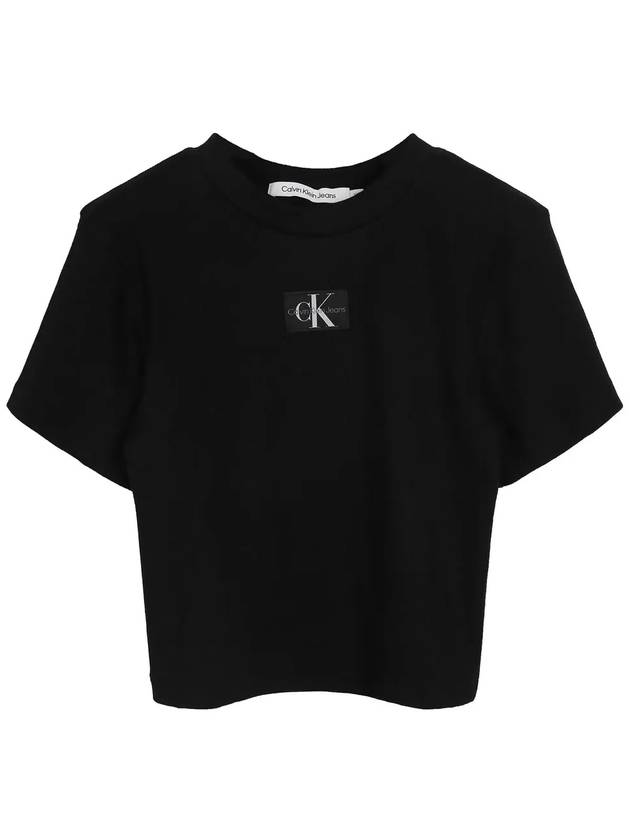 Logo Patch Ribbed Short Sleeve T-Shirt Black - CALVIN KLEIN - BALAAN 2