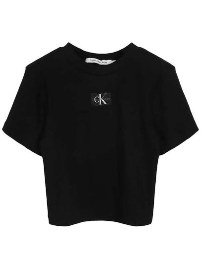 Logo Patch Ribbed Short Sleeve T-Shirt Black - CALVIN KLEIN - BALAAN 2