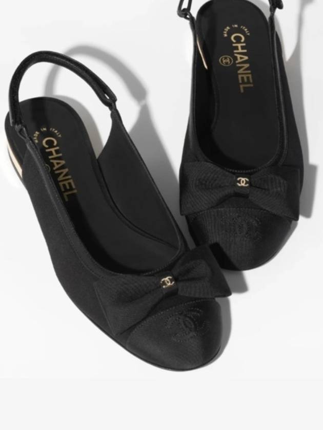 Ribbon Logo Slingback Flat Shoes Shoes Shoes Black - CHANEL - BALAAN 3