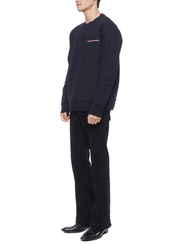 Men's Three-Stripe Tab Pocket Loopback Crew Neck Sweatshirt Navy - THOM BROWNE - BALAAN 5