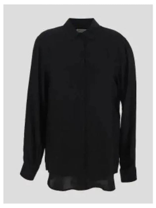 Striped Button Silk Shirt Black - SAINT LAURENT - BALAAN 2