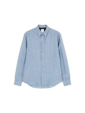 Regular fit long sleeve linen shirt blue 270061 - PAUL SMITH - BALAAN 1