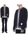 Men's Funnel Neck Button Up Wool Jacket Navy - THOM BROWNE - BALAAN 3