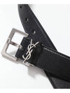 Silver Hardware Monogram Buckle Leather Belt Black - SAINT LAURENT - BALAAN 4