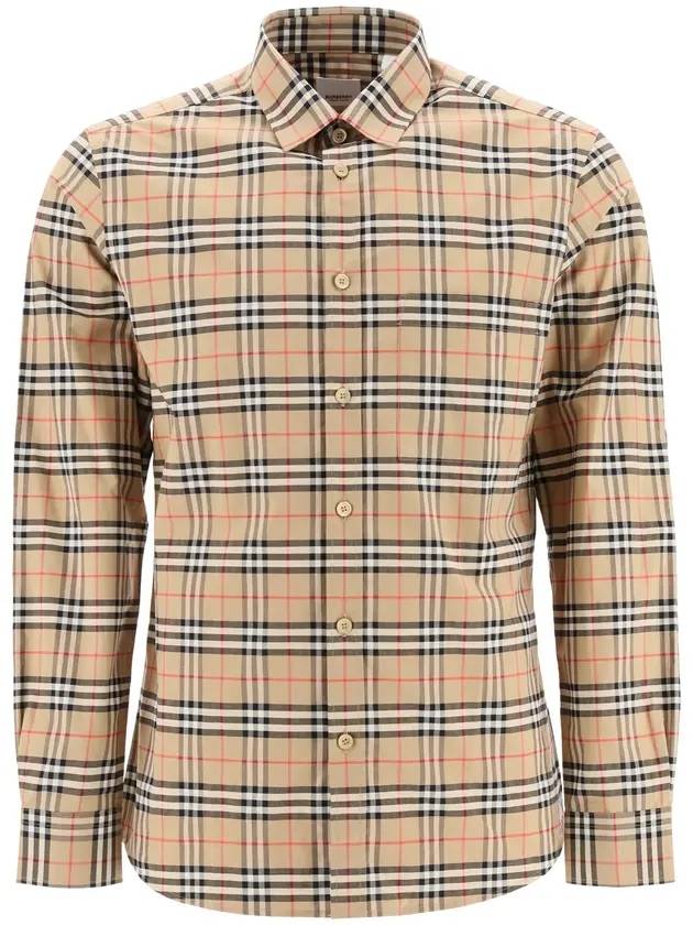 Small Scale Check Stretch Cotton Long Sleeve Shirt Beige - BURBERRY - BALAAN 1