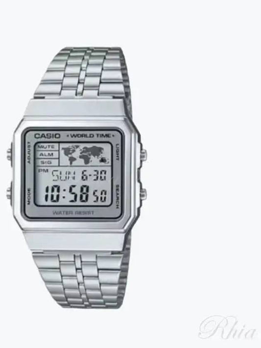 A500WA 7DF 7 Digital Square Vintage Retro World Time Metal Watch - CASIO - BALAAN 1