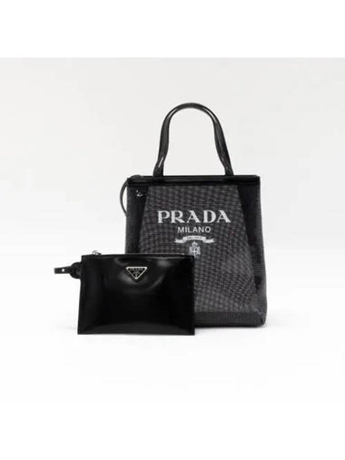 Sequin Mesh Tote Bag Black 1BG417 2D0A - PRADA - BALAAN 1