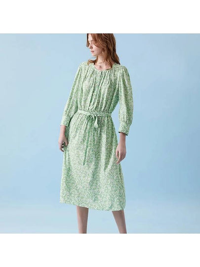 Slim Puff Rayon Print Midi Dress Green - VOYONN - BALAAN 2