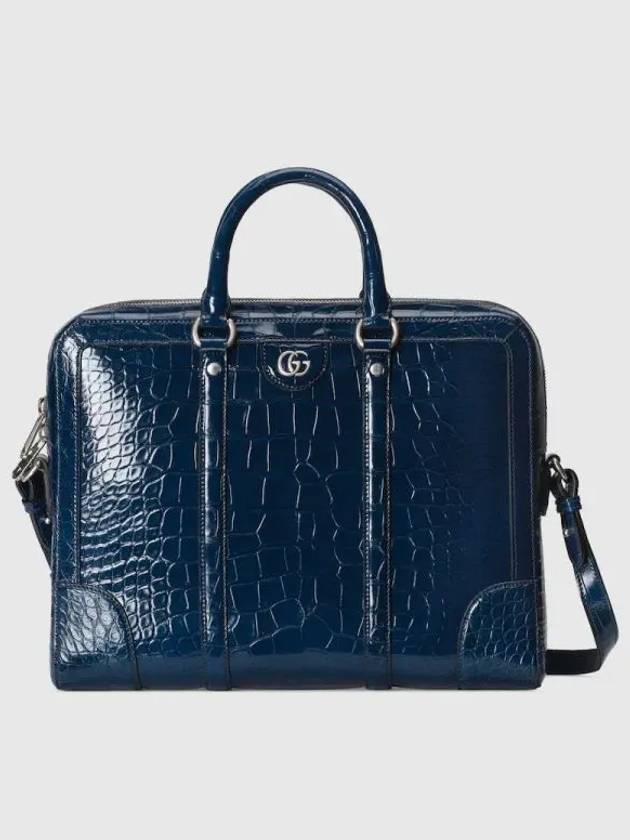 Double G Crocodile Brief Case Dark Blue - GUCCI - BALAAN 2