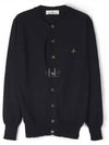 Embroidered Logo Ribbed Cut-Out Cotton Cardigan Black - VIVIENNE WESTWOOD - BALAAN 2