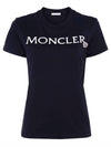 Embroidered Logo Cotton Short Sleeve T-Shirt Navy - MONCLER - BALAAN 2