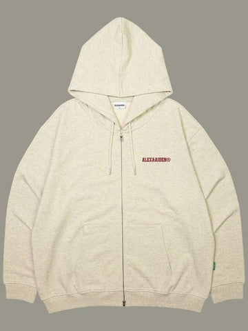 Embroidered small logo two way hooded zip up oatmeal - ALEX&AIDEN - BALAAN 1