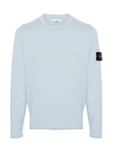 Compass Badge Ribbed Cotton Knit Top Sky Blue - STONE ISLAND - BALAAN 1