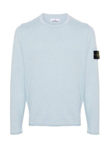 Compass Badge Ribbed Cotton Knit Top Sky Blue - STONE ISLAND - BALAAN 1