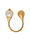 YSL Logo Pearl Ring Aging Brass Gold - SAINT LAURENT - BALAAN 2