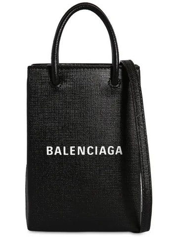 Logo Leather Phone Holder Mini Bag Black - BALENCIAGA - BALAAN 1