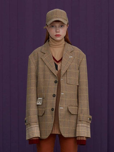 Wool Check Jacket Beige - UNALLOYED - BALAAN 1