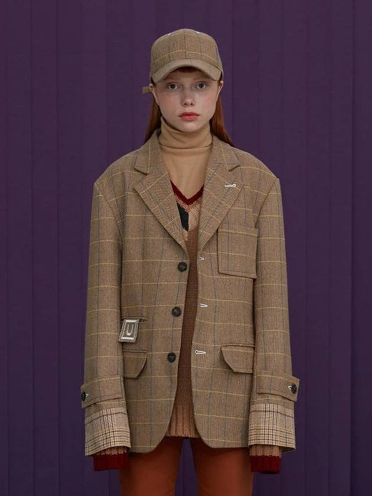 Wool Check Jacket Beige - UNALLOYED - BALAAN 1