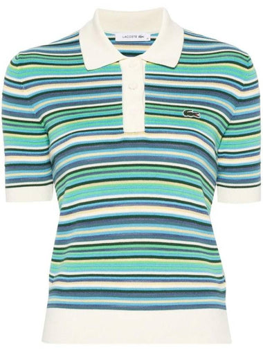 Striped Cotton Jacquard Knit Polo Shirt Green - LACOSTE - BALAAN 1