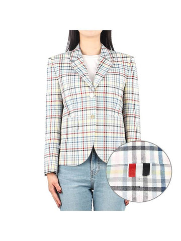 Women's Slim Fit Check Classic Jacket Blue - THOM BROWNE - BALAAN 1