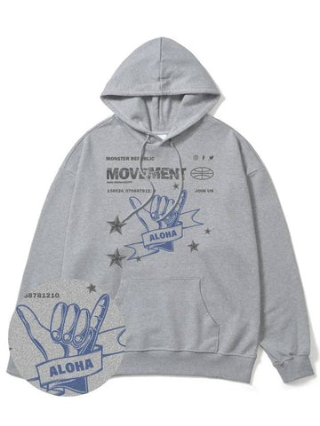 Aloha Indigo Blue Overfit Hoodie Grey - MONSTER REPUBLIC - BALAAN 1